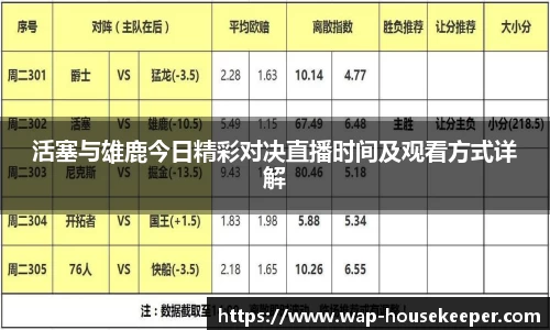 活塞与雄鹿今日精彩对决直播时间及观看方式详解