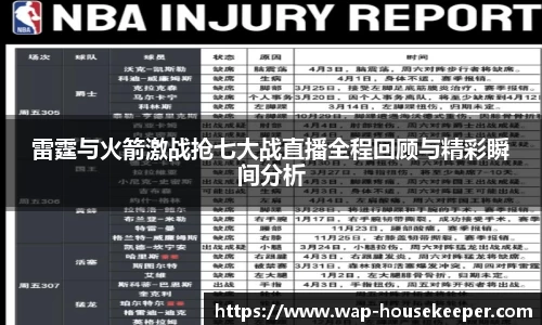 雷霆与火箭激战抢七大战直播全程回顾与精彩瞬间分析